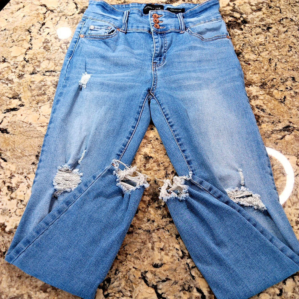 Size 9 X 27 Kendall Kylie Ultra Babe Skinny Ankle Blue Womens Jeans Distressed